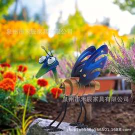 跨境新金属卡通动物雕像户外庭院家居装饰彩色虫子金属工艺品