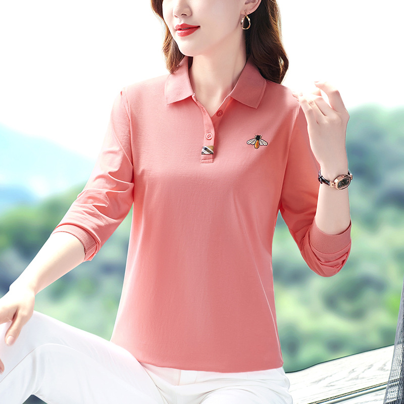 F1130 670K ÁO THUN NỮ WUHTDNG DÀI TAY MÙA XUÂN THU ĐÔNG TRUNG NIÊN THÊU HỌA TIẾT HOA KÍN CỔ THỜI TRANG NỮ VẢI BÔNG G02 SẢN PHẨM MỚI