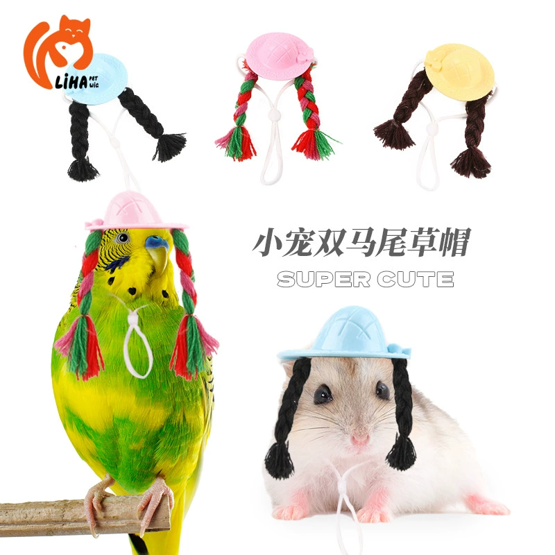 Домашние животные двойной хвост косы шлем Многоцветная модная шляпа хомяк птица морская свинка мини-соломенная шляпа украшения на голову