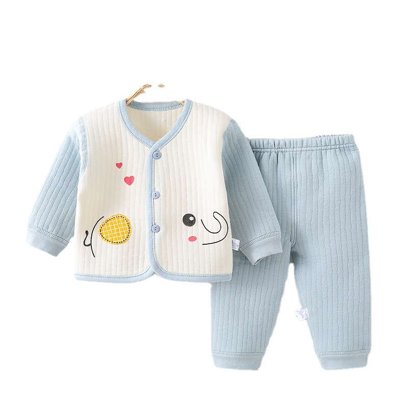 Bebé traje de ropa interior térmica sin hueso puro algodón recién nacido de tres capas de algodón dividido pijamas acolchados primavera y otoño abrigo de bebé