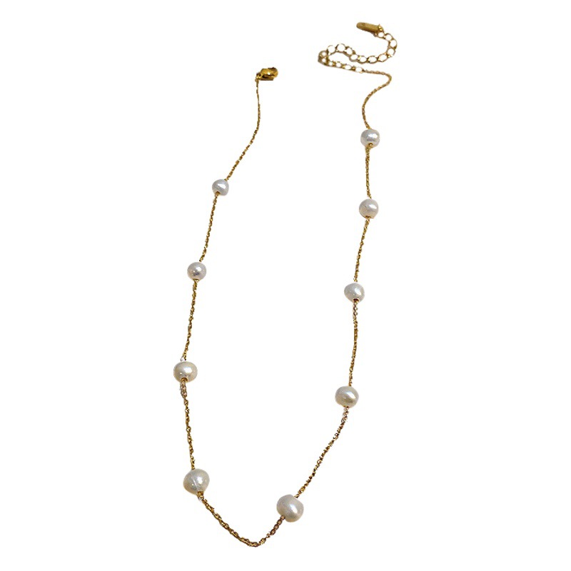 Chapado en oro real Corea del Sur simple moda collar de perlas de agua dulce clavícula cadena collar chica temperamento diseño sentido Collar para mujeres