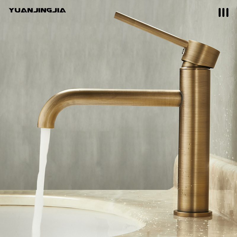 Retro copper single hole basin faucet bathroom bathroom counter basin sink cold and hot splash-proof faucet wholesale