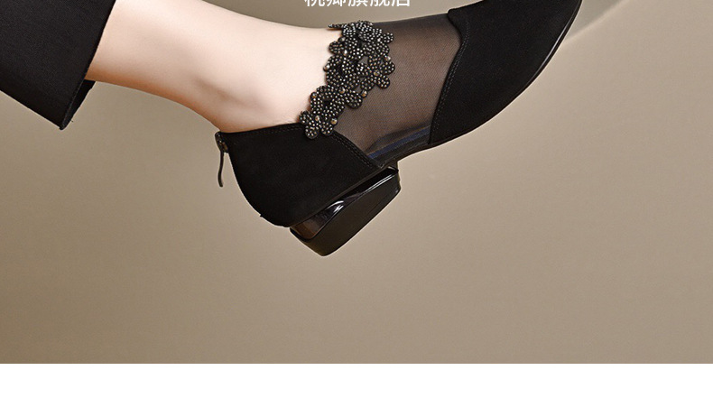 Giày sandal nữ da cừu mềm lưới thoáng khí mũi tròn đế bệt — Màu đen chi tiết 27