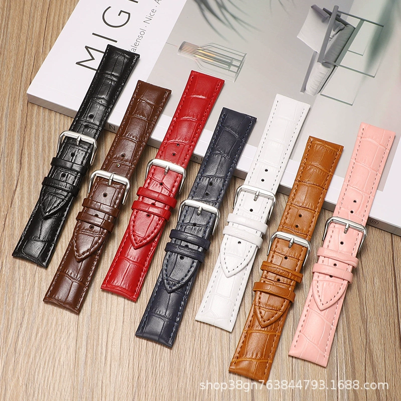 Watch Strap (Huawei Samsung Apple) genuine leather, crocodile & bamboo print, 12–24 mm widths