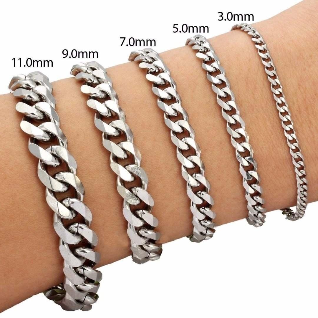 Temu cross border new men's and women's bracelet stainless steel titanium steel hip hop bracelet silver six face grinding cuban bracelet