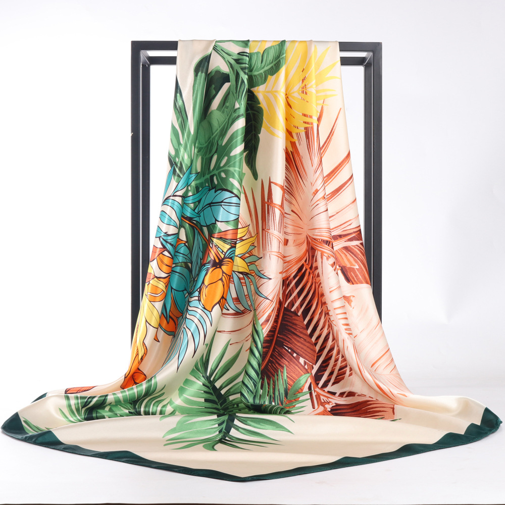 80g Weight Silk Scarf Classification Street Occasion Women's Beach Coconut Tree Satin Printing Scarves & Gloves