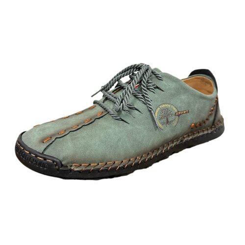 Spring Men's Casual Leather Shoes Large Size Handmade Bead Shoes Fashion Laced Business Men's Shoes
