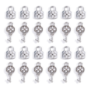 批發合金飾品配件 幸運四葉草鑰匙和鎖吊墜 手工DIY飾品配件