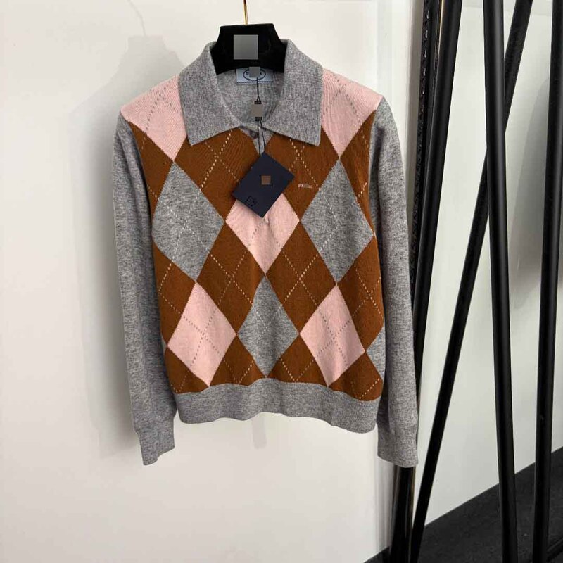 Nanyou High-end Foreign Trade Slim Fit New Style Contrast Color Diamond Pattern Polo Collar Long Sleeve Wool Knit Sweater Top Nanyou High-end Foreign Trade Slim Fit New Style Contrast Color Diamond Pattern Polo Collar Long Sleeve Wool Knit Sweater Top
