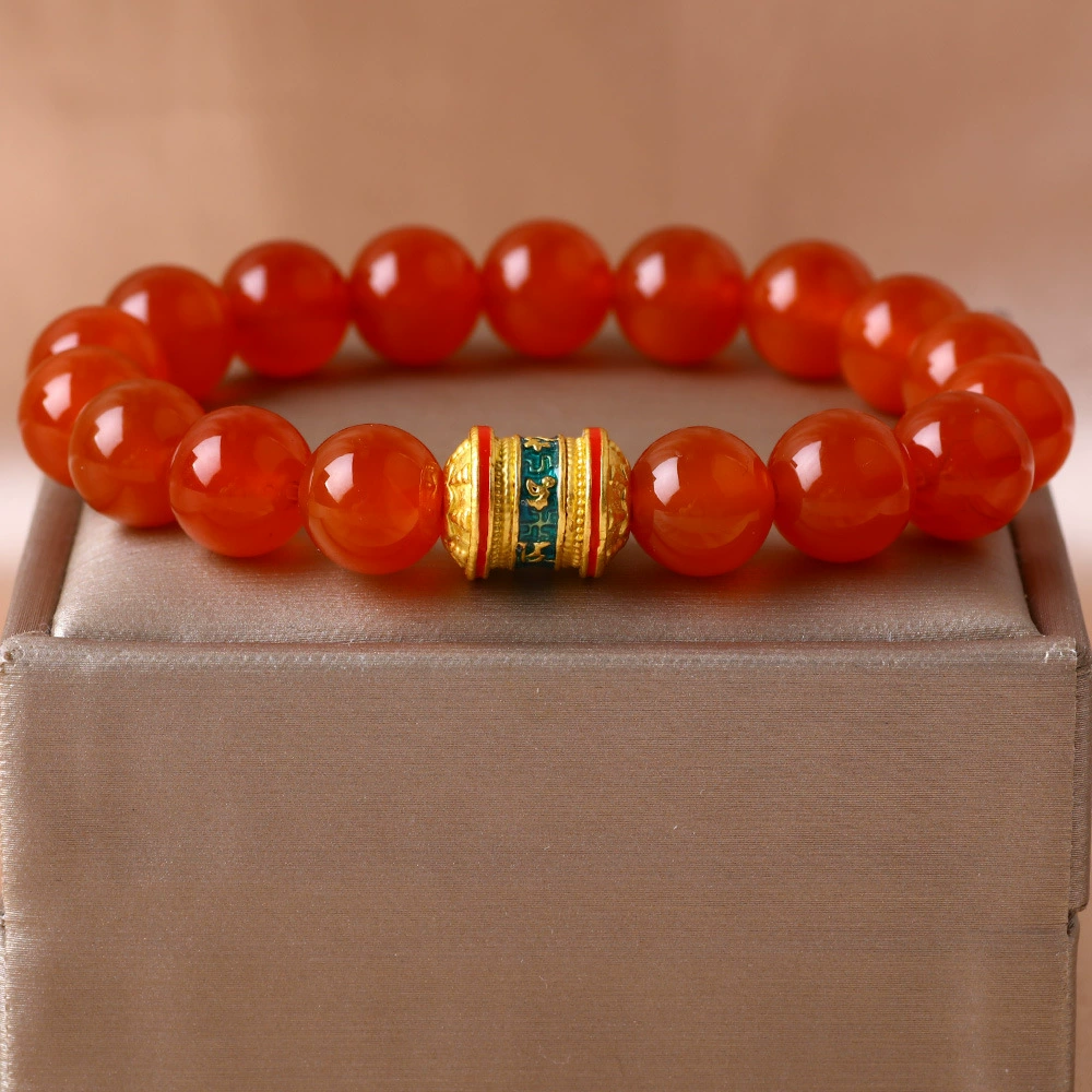 Красный агат 10 мм, бусины в форме бочки, браслет, аксессуары, красные бусины для переноса текста, вырезанные бусины, сделай сам, китайский стиль, ретро, ​​ручная работа