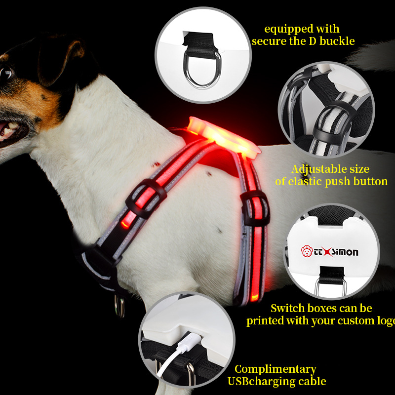Gilet lumineux rechargeable pour animaux de compagnie, harnais et laisse universels anti-explosion pour chien_voghion.com