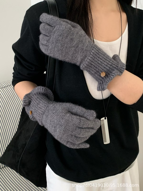 复古木耳花边针织手套25新新款高级感女士冬季保暖露指可触屏手套|undefined
