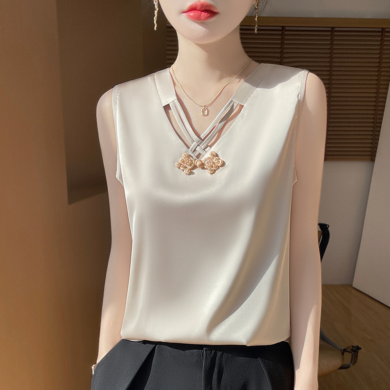 Summer Thin Camisole Women's Suit Sleeveless Silk Satin Base Shirt Design Niche Top