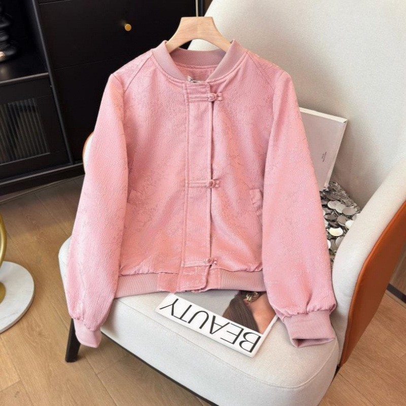 新しい中国風の野球ユニフォームジャケット女性のための春と秋の新しいホットスタイルバックルジャカードジャケット|undefined