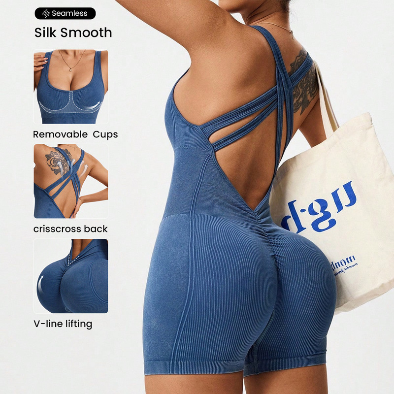 Cross-Border Washable Matte Yoga Jumpsuit with Crisscross Back Design, Double Shoulder Straps, Sleeveless, Quick-Dry, Tight-Fitting Fitness Jumpsuit Cross-Border Washable Matte Yoga Jumpsuit with Crisscross Back Design, Double Shoulder Straps, Sleeveless, Quick-Dry, Tight-Fitting Fitness Jumpsuit