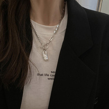 韩版S925镀银仿珍珠项链女复古OT扣不对称多层锁骨链气质创意毛衣