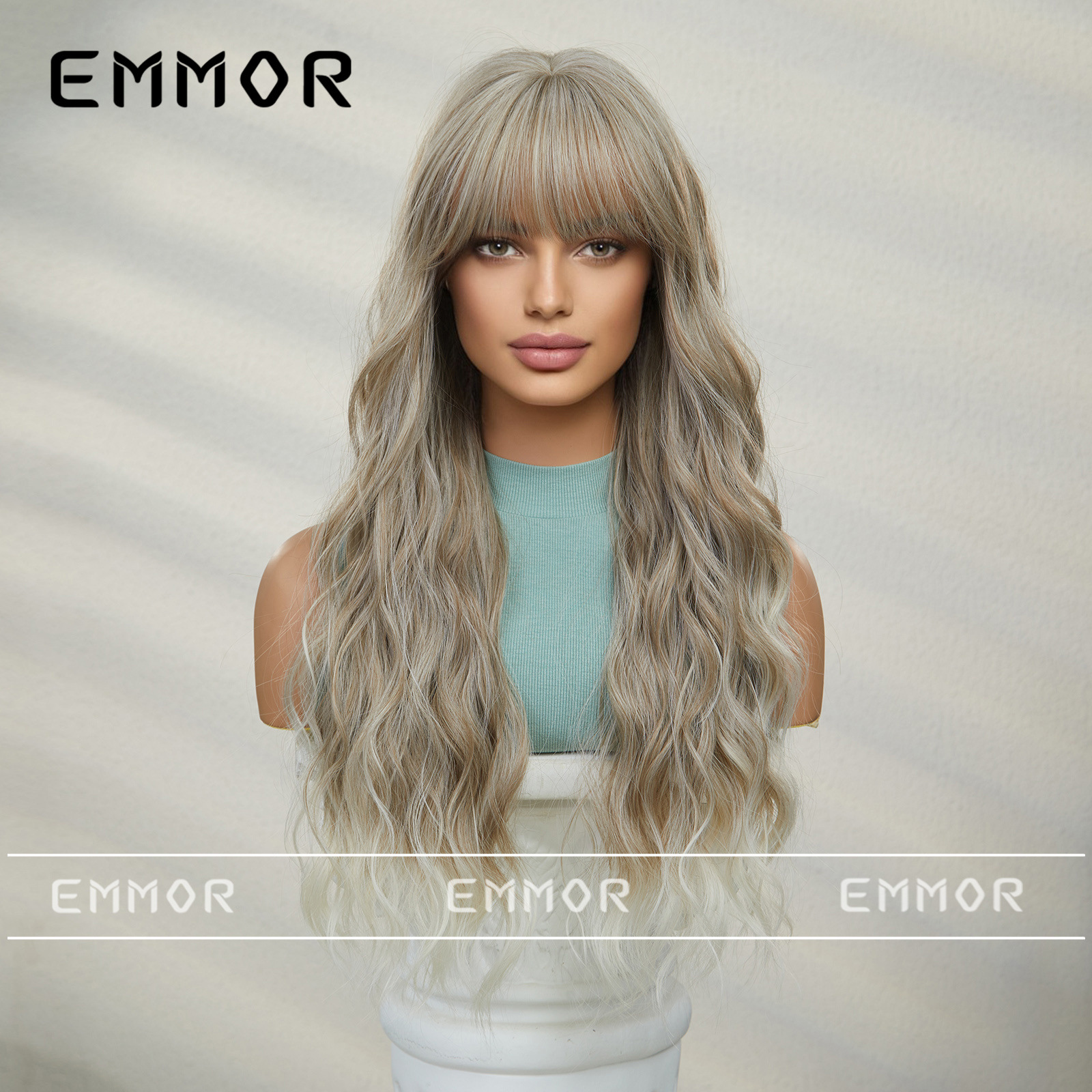 SHIEN transfronterizo primavera nueva moda vigorosa flequillo ondulación del agua larga peluca rizada pelucas de pelo completo