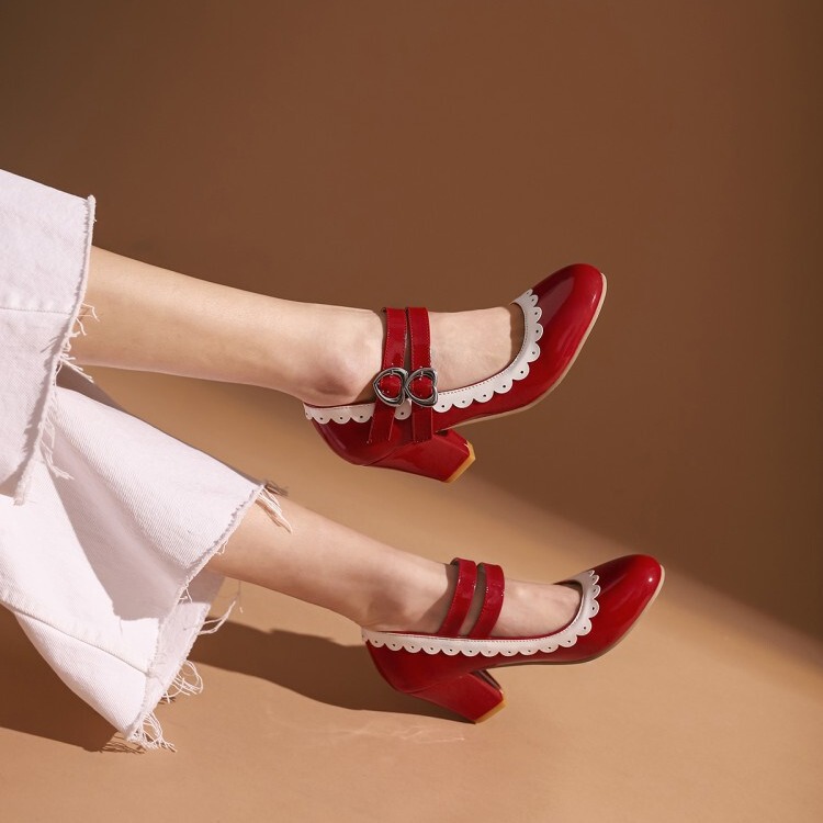 2024 Spring and Summer New Women's Shoes Simple Fashion Mary Jane High Heels Lace Shallow Mouth Solid Color Foreign Trade