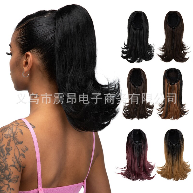 Foreign trade wig ponytail female slightly curly hair drawstring ponytail chemical fiber high temperature silk inner net ponytail hair Foreign trade wig ponytail female slightly curly hair drawstring ponytail chemical fiber high temperature silk inner net ponytail hair