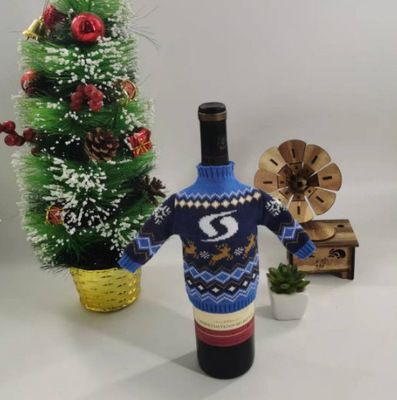 红酒/啤酒/豆奶瓶套圣诞装饰针织杯套双面提花圣诞瓶子针织毛衣