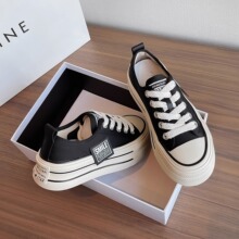 爆款厚底小白鞋女春夏季透气增高板鞋2024新款百搭休闲运动帆布鞋