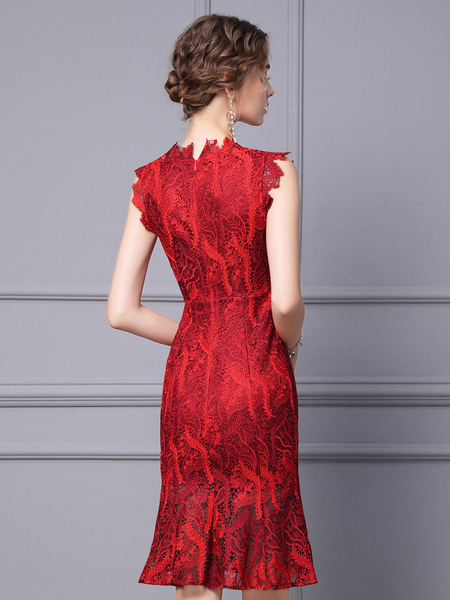 Fashionable and high-end embroidered lace sleeveless fishtail skirt