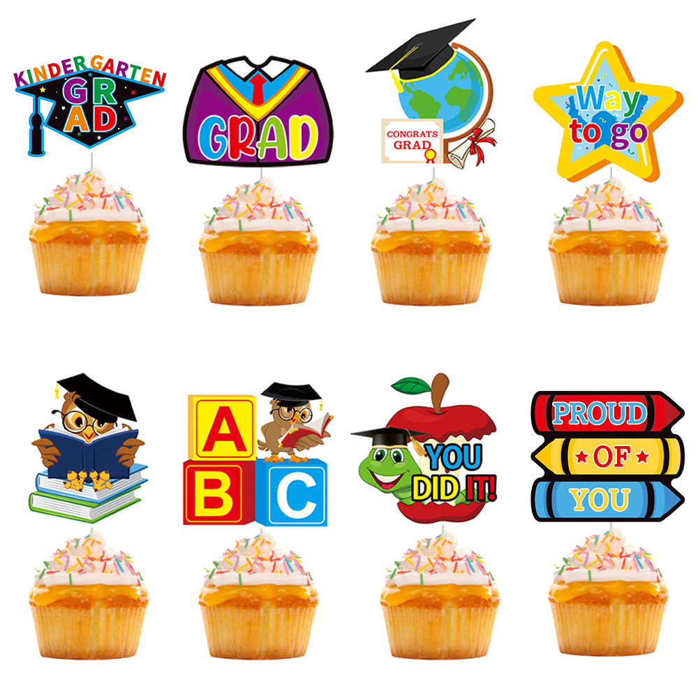 2024 nueva temporada de graduación de jardín de infantes decoración de fiesta Tarjeta de pastel de inserción ceremonia de graduación taza de papel pastel plug-in