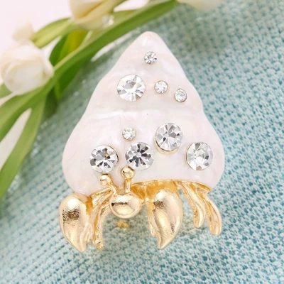 Korean-Style Creative Alloy Enamel Hermit Crab Shell Brooch, Fashionable and Versatile Women's Clothing Accessory Pin (Yaxa sancaqları) - white-size-3728-weight-145g