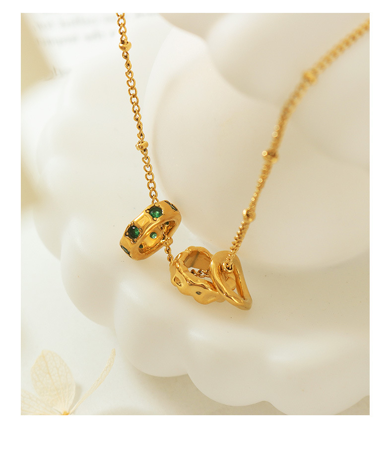 Fashion Round Titanium Steel Pendant Necklace Plating Inlay Zircon Stainless Steel Necklaces 1 Piece