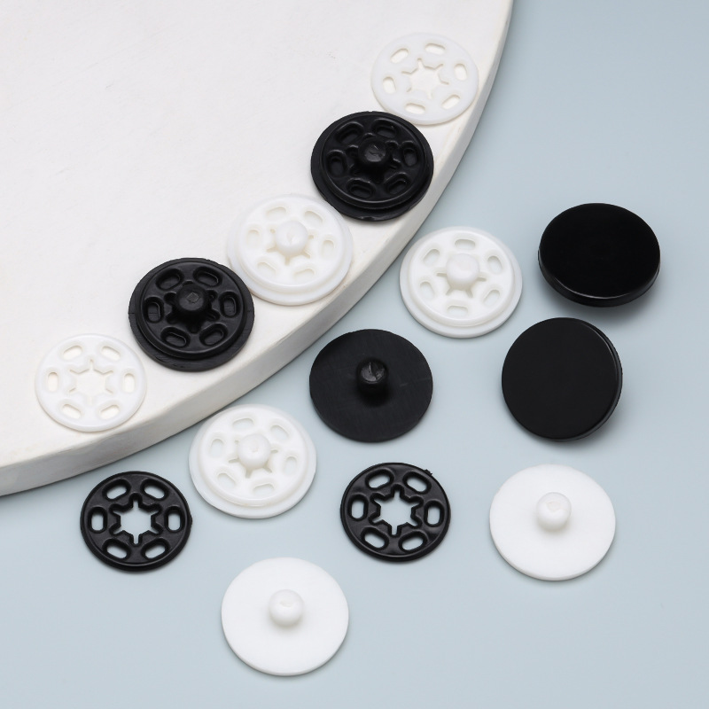 Nylon Black and White Snap Button Shirt Cardigan Hand-Sewn Round Snap Buttons Raincoat Children's Clothing Invisible Plastic Snap Buttons