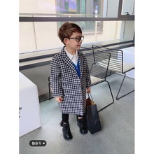 儿童秋冬装新款韩版加绒加厚毛呢外套男童中长款风衣休闲上衣西装