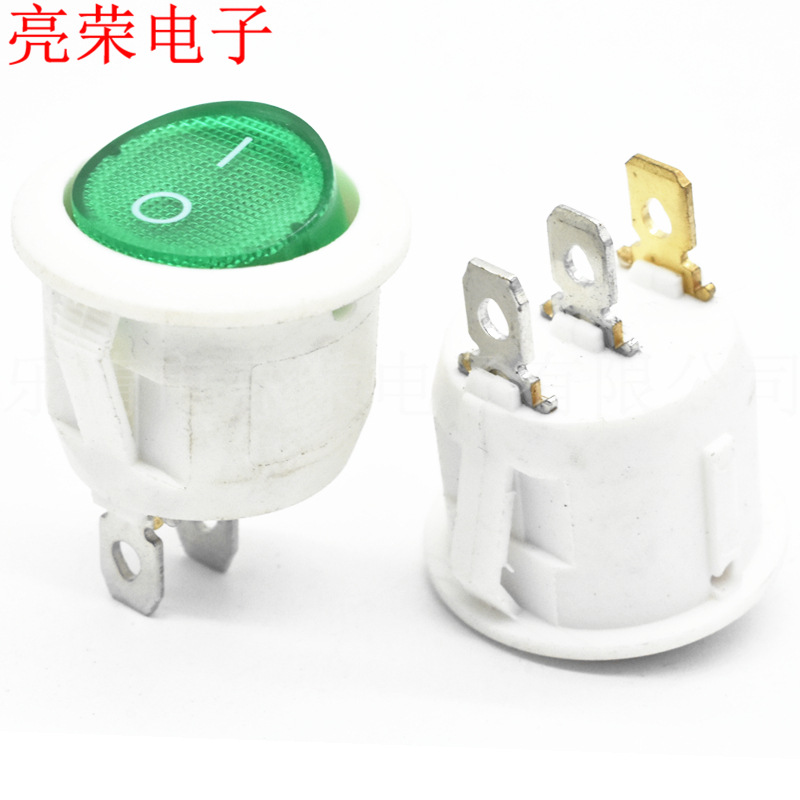 KCD1 圆带灯 白底 透明绿盖带灯 3脚2档 开孔20MM 绿色 电源开关