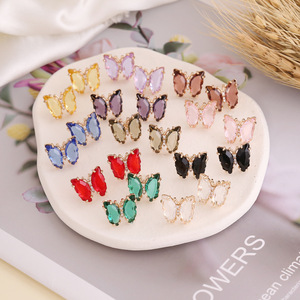 2 pair 925 Silver Needle Multicolor Butterfly Stud Earrings Personality Earrings Fashion Temperament Earrings