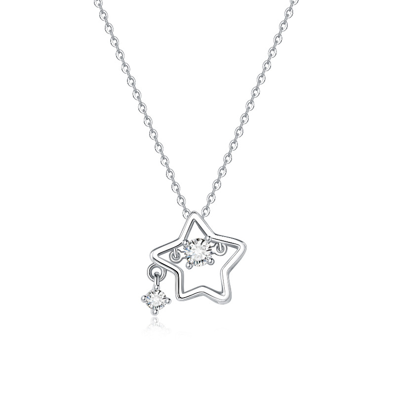 Collar de estrella de cinco puntas luz femenina diseño de nicho de lujo dulce chica con incrustaciones de circón estrella brillante Cadena de clavícula de acero de titanio