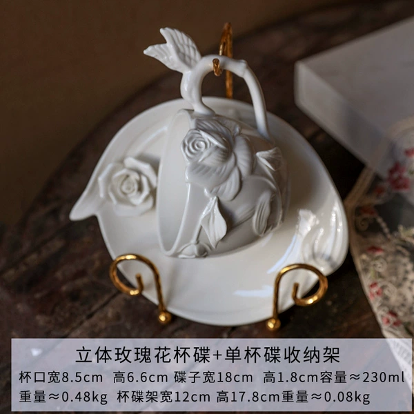 Three-dimensional rose cup and saucer + single cup and saucer storage rack