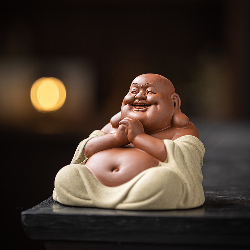 Zisha Wealth-bringing Maitreya Buddha Tea Pet Premium Handmade Fat Bellied Buddha Tea Accessory Tea Set Tea Table Zen Style Ornament