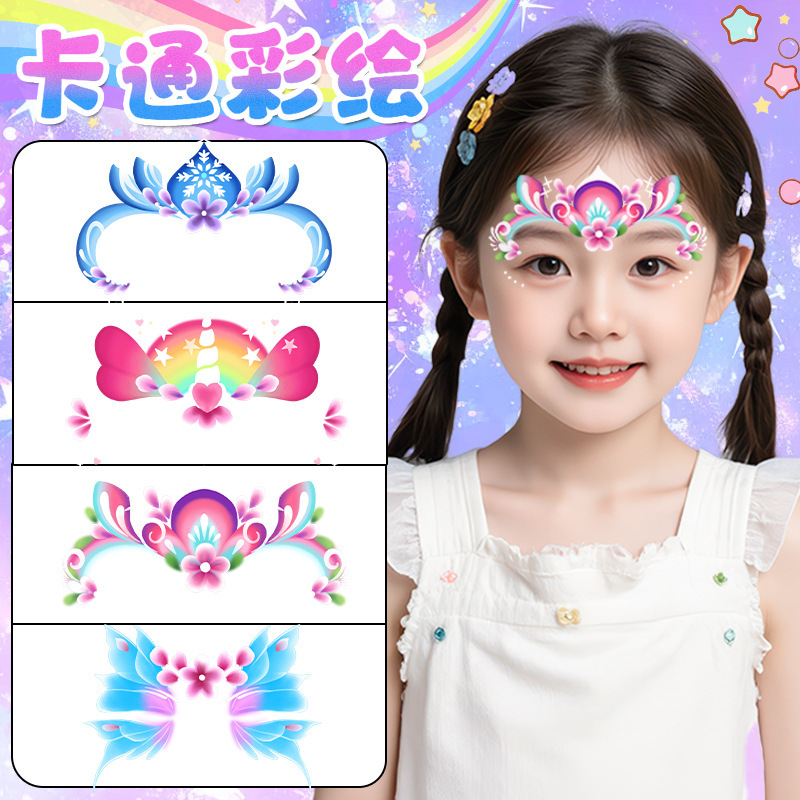 Children's Day Painted Face Makeup Kindergarten Cute Holiday Performance Flower Tattoo Face Sticker Princess Forehead