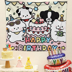 漫画の犬ハッピーバースデー背景布吊り布子供の最初の誕生日パーティーシーンタペストリー写真アレンジメント装飾布