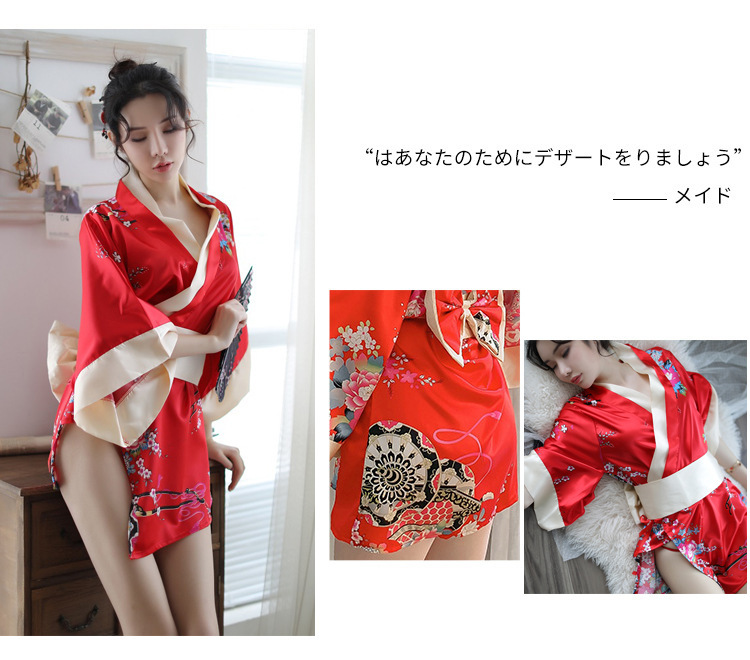 Japanese Print Kimono Robe Set with Thong and Belt, Polyester, One Size — detail image 22