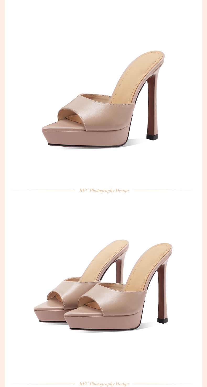 Sandal cao gót nữ mũi nhọn hở ngón, đế xuồng platform, da thật, gót 10 cm — Trần truồng 10㎝ chi tiết 13