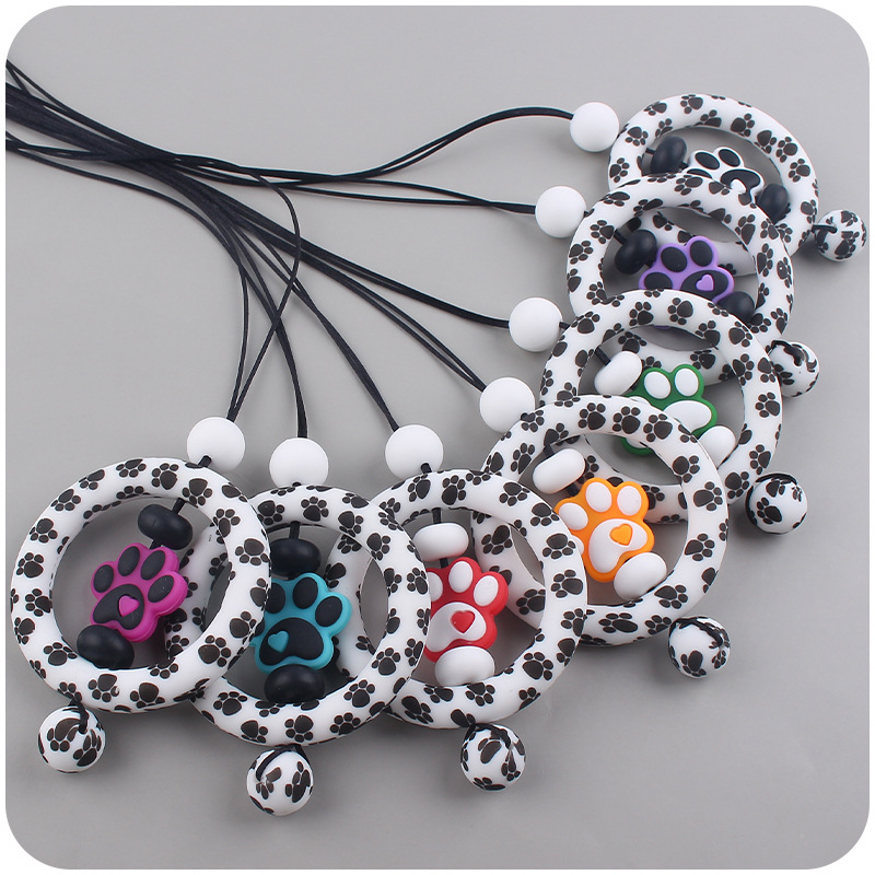 Suministros para bebés de dibujos animados perro garra collar creativo bebé cuentas de silicona mordedura molar COLLAR COLGANTE hecho a mano