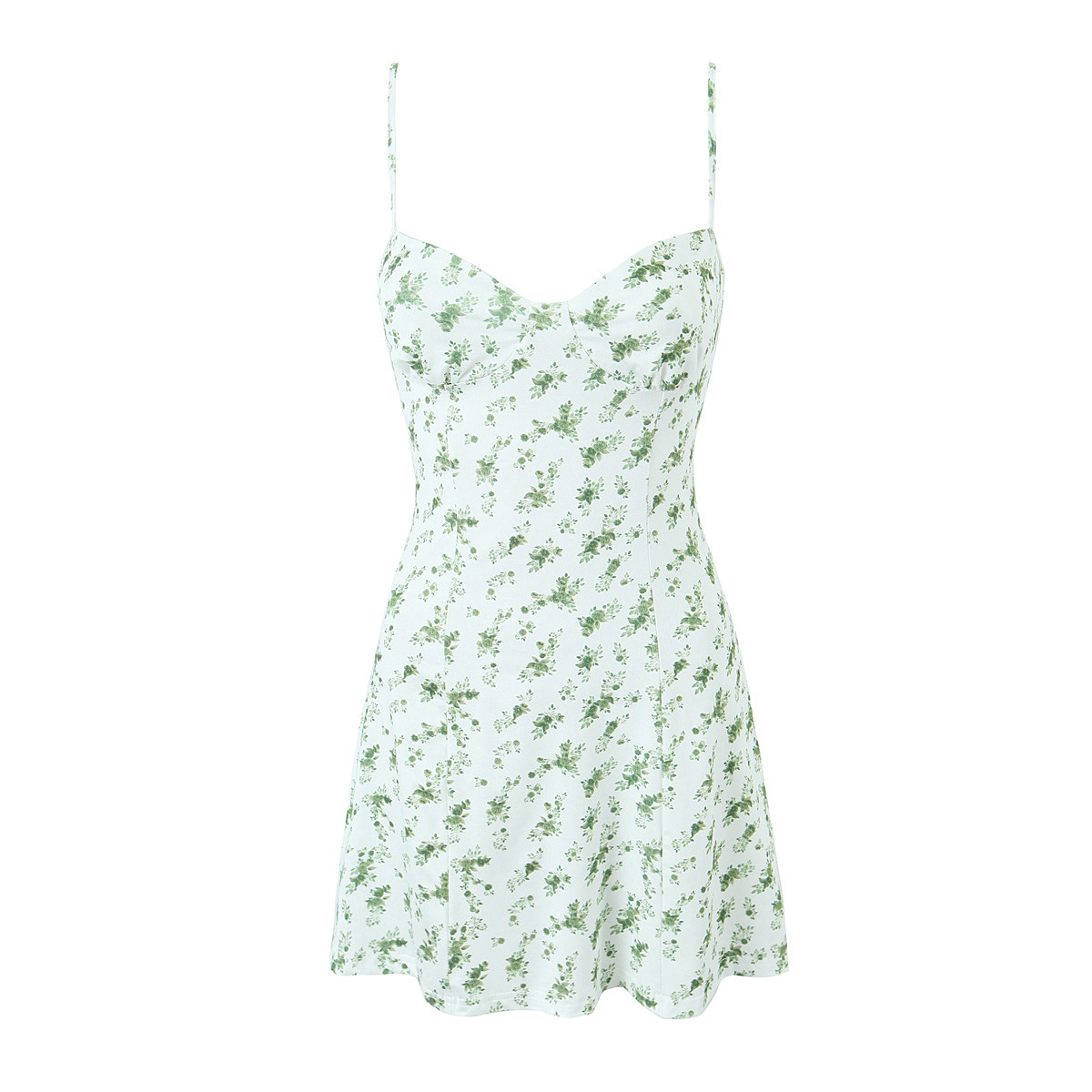 2024夏季新款欧美风性感清新甜美舒适修身绿叶吊带裙连衣裙