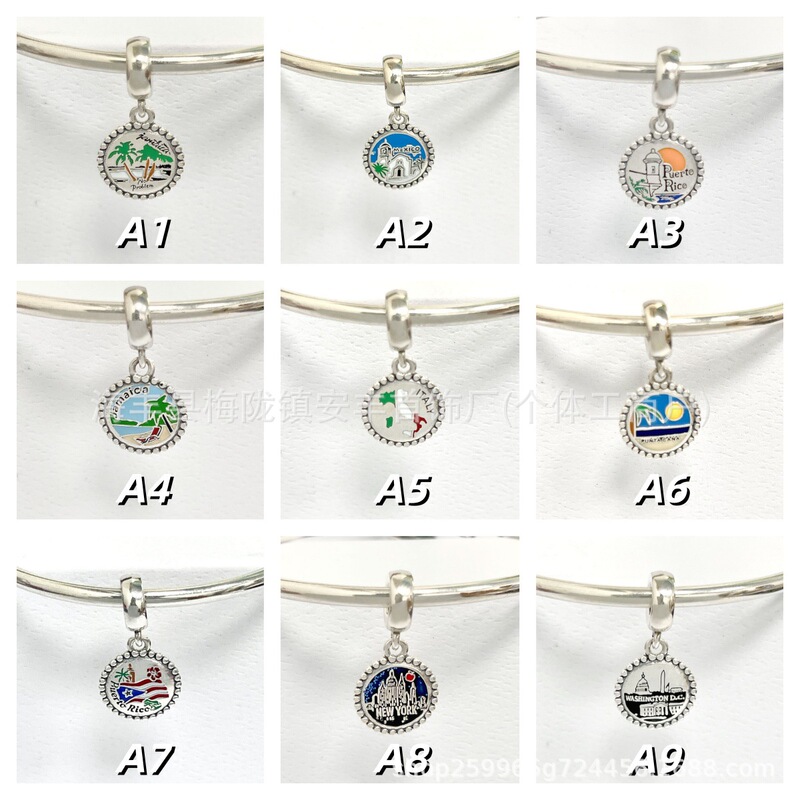 Panjia Dora Sterling Silver S925 Silver Bracelet DIY Jewelry Accessories Pendant European Country Mexico New York Round Plate