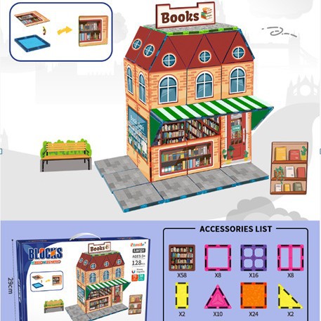 Cross-Border Hot Selling Magnetic Stickers Magnetic Sheet Assembly Strong Magnetic Boys and Girls Building Street Scene Christmas Educational Assembly Toys