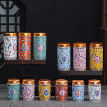 陶瓷密封罐锡盖家用迷你小号茶罐旅行茶具存储罐珐琅彩茶叶罐便捷