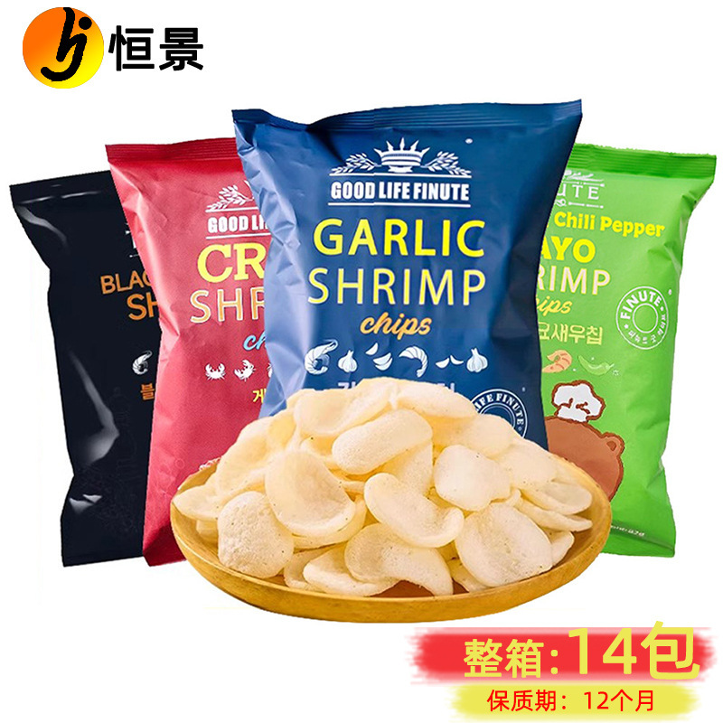 Korean Imported Finute Garlic-Flavored Shrimp Chips 82g, Crab-Flavored Potato Chips, Puffed Snack Food Wholesale Korean Imported Finute Garlic-Flavored Shrimp Chips 82g, Crab-Flavored Potato Chips, Puffed Snack Food Wholesale