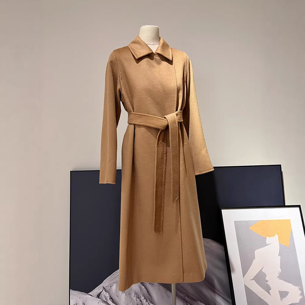 Max's Same Style as Actress Sun Li's Camel Velvet Water Ripple Mid-Length Autumn and Winter Slimming Manuela Women's Coat