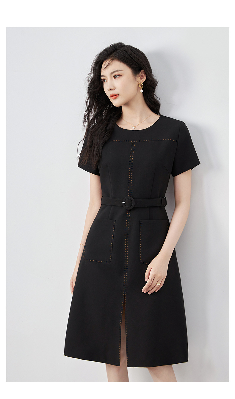 Đầm suông nữ midi che khuyết điểm eo, phong cách đi làm — Màu đen chi tiết 14
