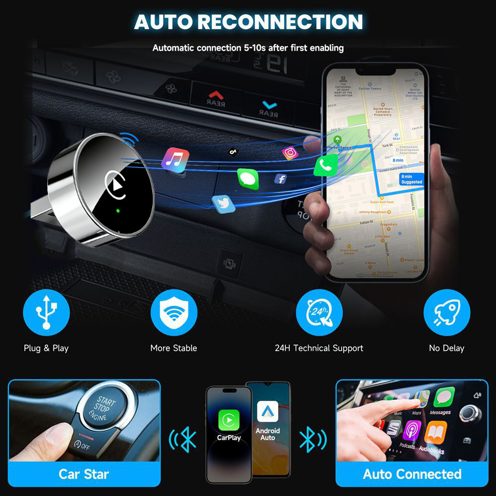 2026 New Wired-To-Wireless Carplay Box Android Two-In-One Adapter Car Connectivity Adapter