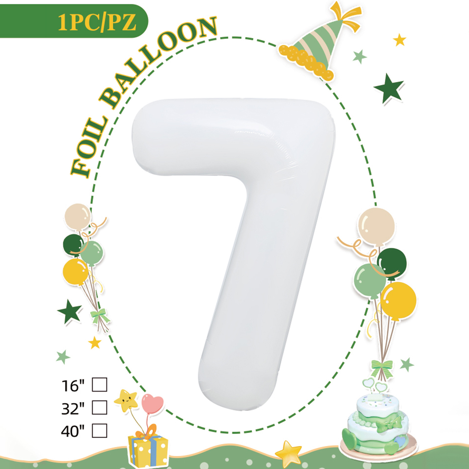 Embalaje de tarjeta de papel independiente digital de cumpleaños impreso en blanco de 32 pulgadas, decoración de fiesta de la versión estadounidense, película de aluminio, decoración de globos de papel de aluminio